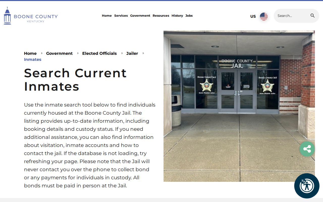 Boone County Jail official booking roster landing page